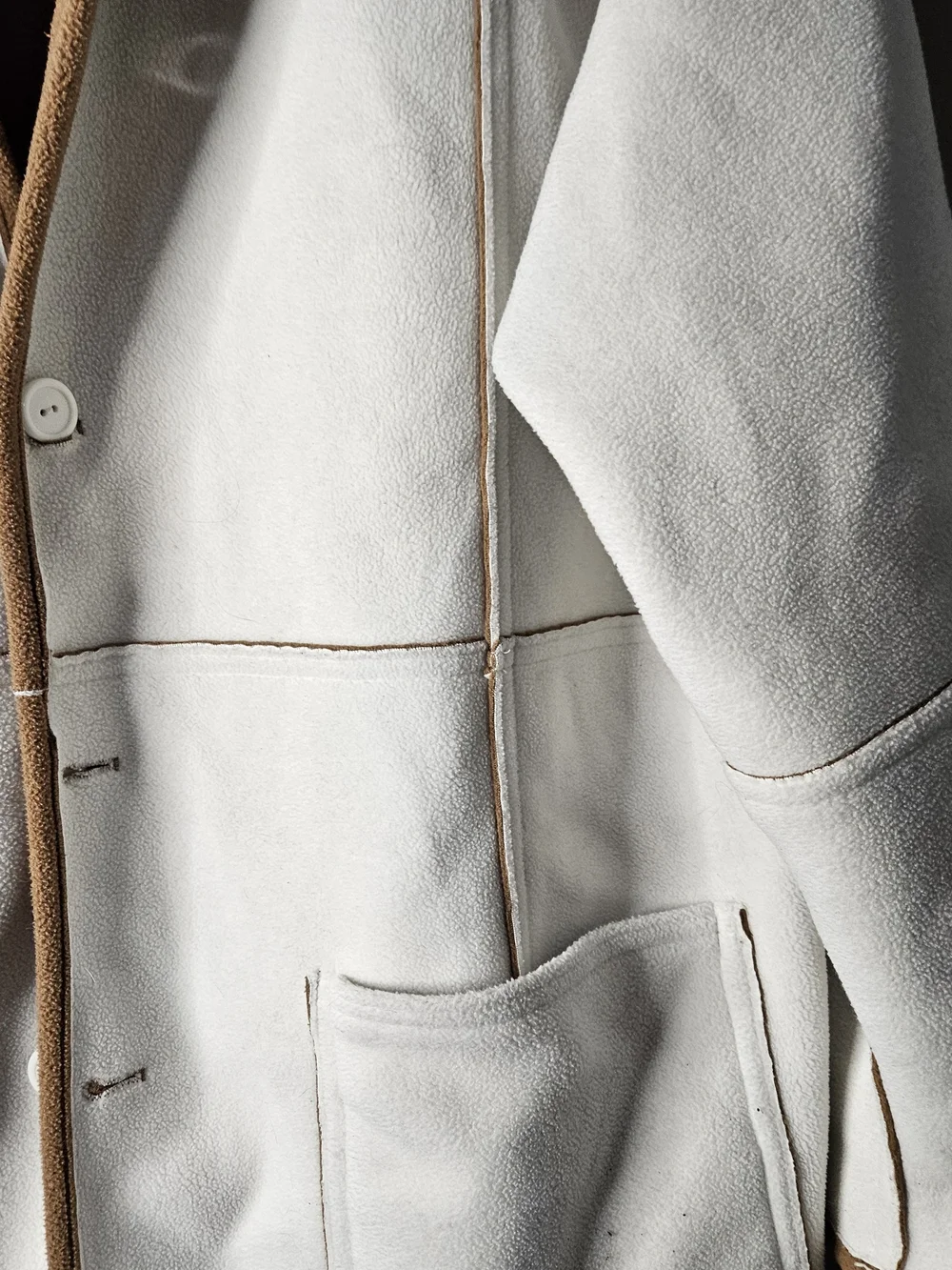 Susan Graver Camel Teddy Jacket with White Stitching - Picture 7 of 7